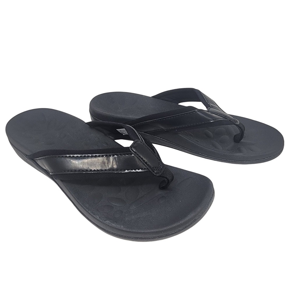 MEGNYA Orthotic Flip Flops Womens 8 Black Thong Sandals Arch Support‎ NEW